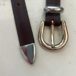 Elegant Dark Brown Belt with Polished Silver‎ Buckle